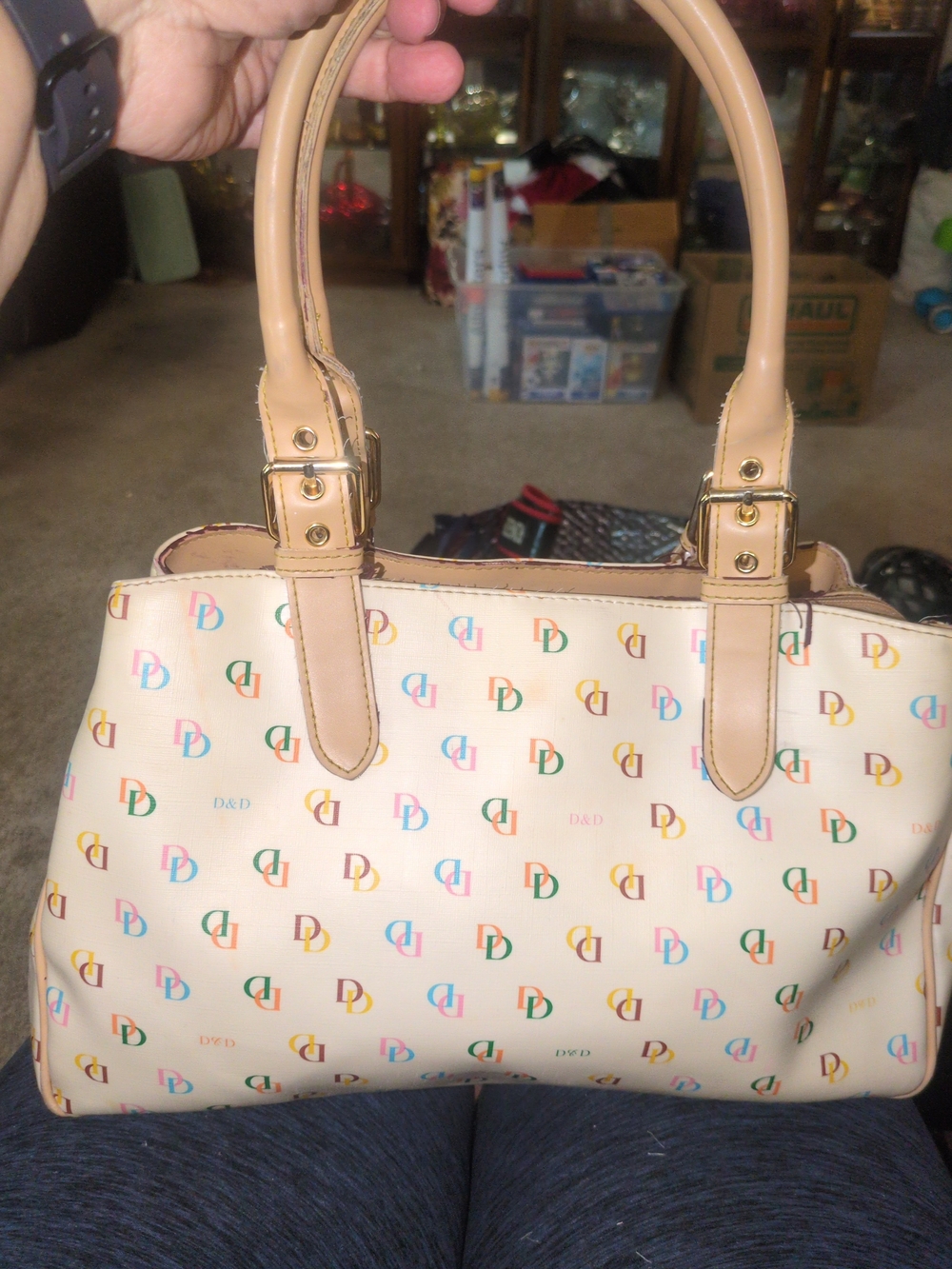 Vintage Dooney & Bourke Y2K Multicolor Rainbow Monogram Bag Cream Leather